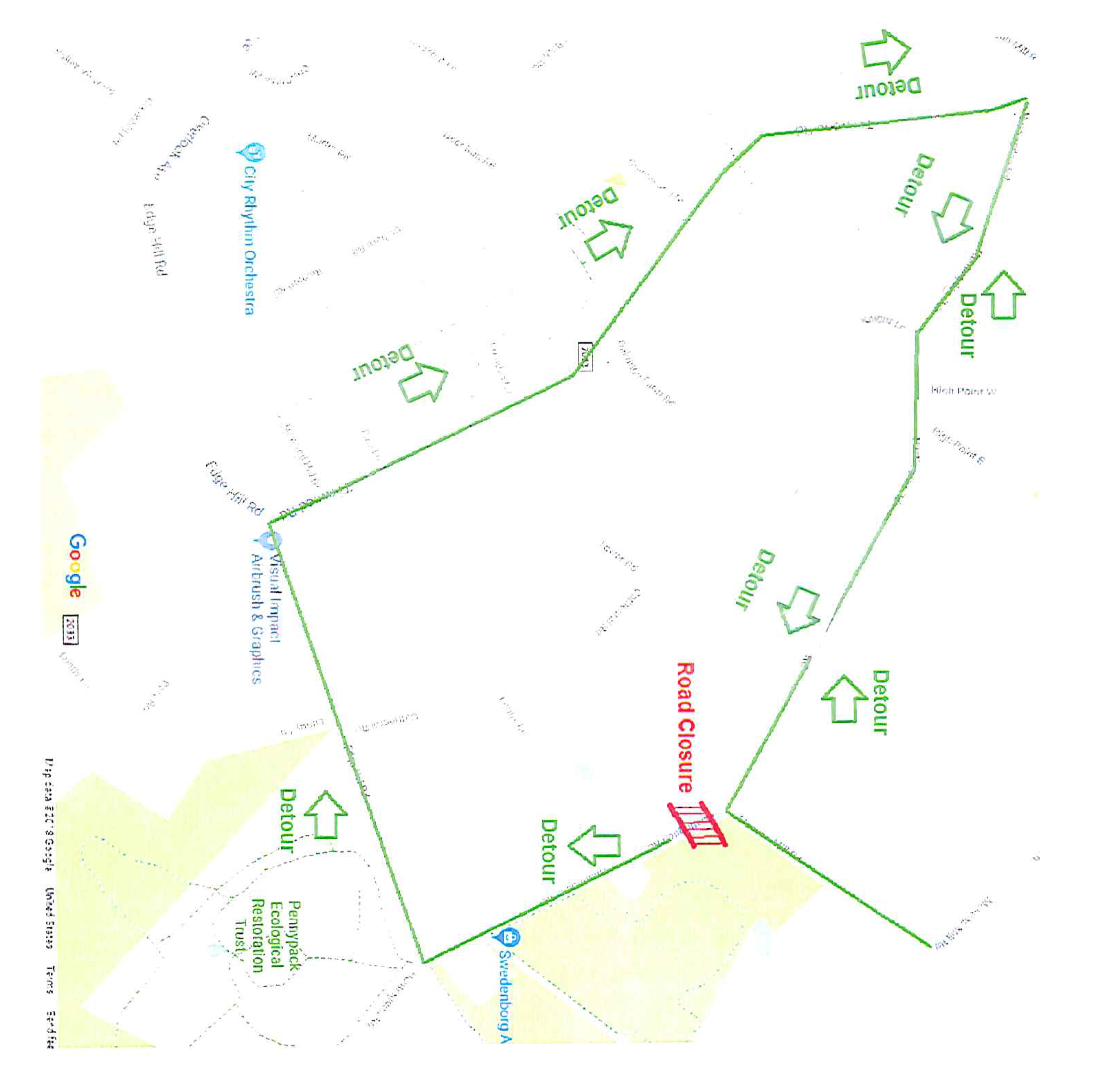 Huntingdon Road Closure Map