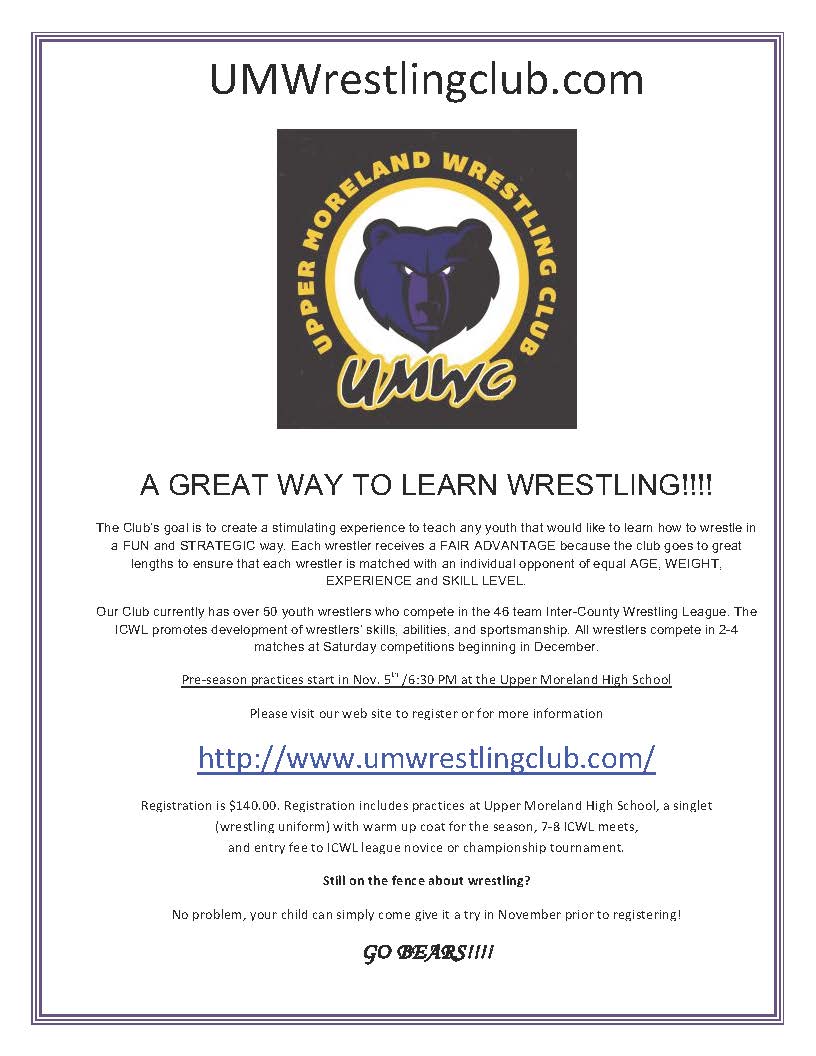 2018 Wrestling Registration Flyer