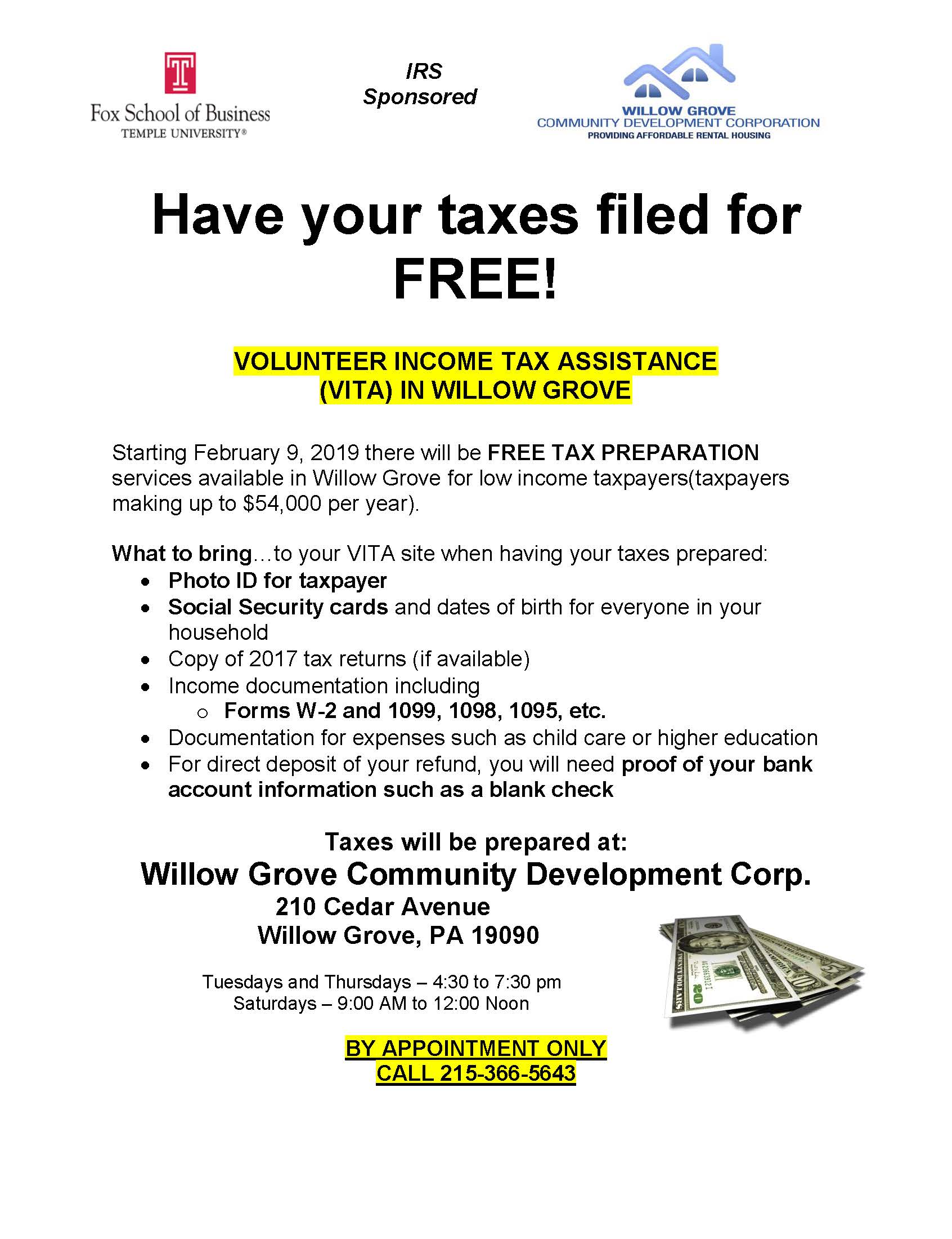 2019 VITA flier - Taxes done for free