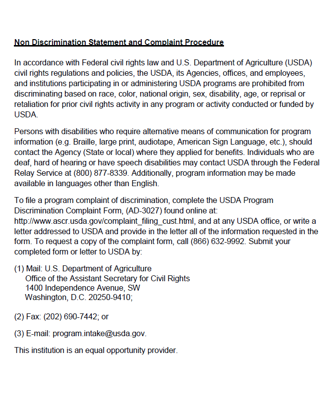 Summer Meal Program Disclosure