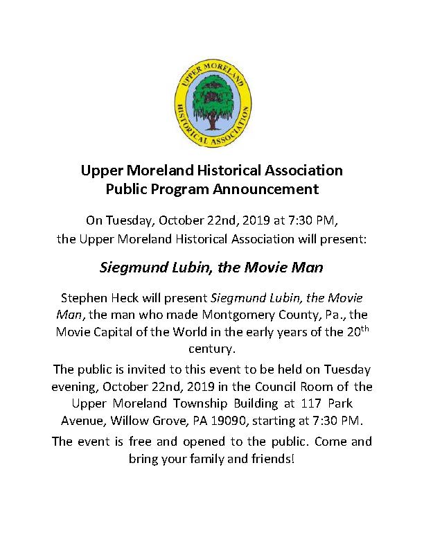 2019 UMHA 10-22 Siegmund Lubin the Movie Man