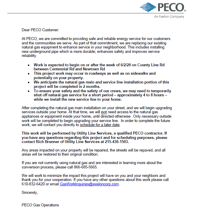 PECO - County Line Road Project June 2020
