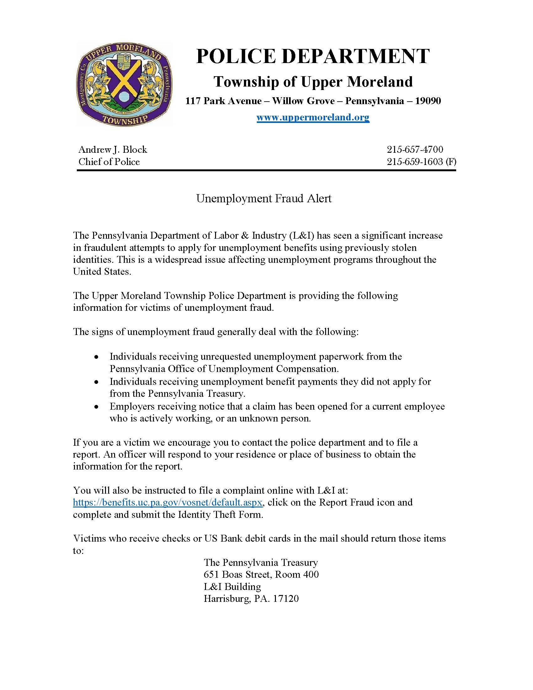 Unemployment Fraud Alert
