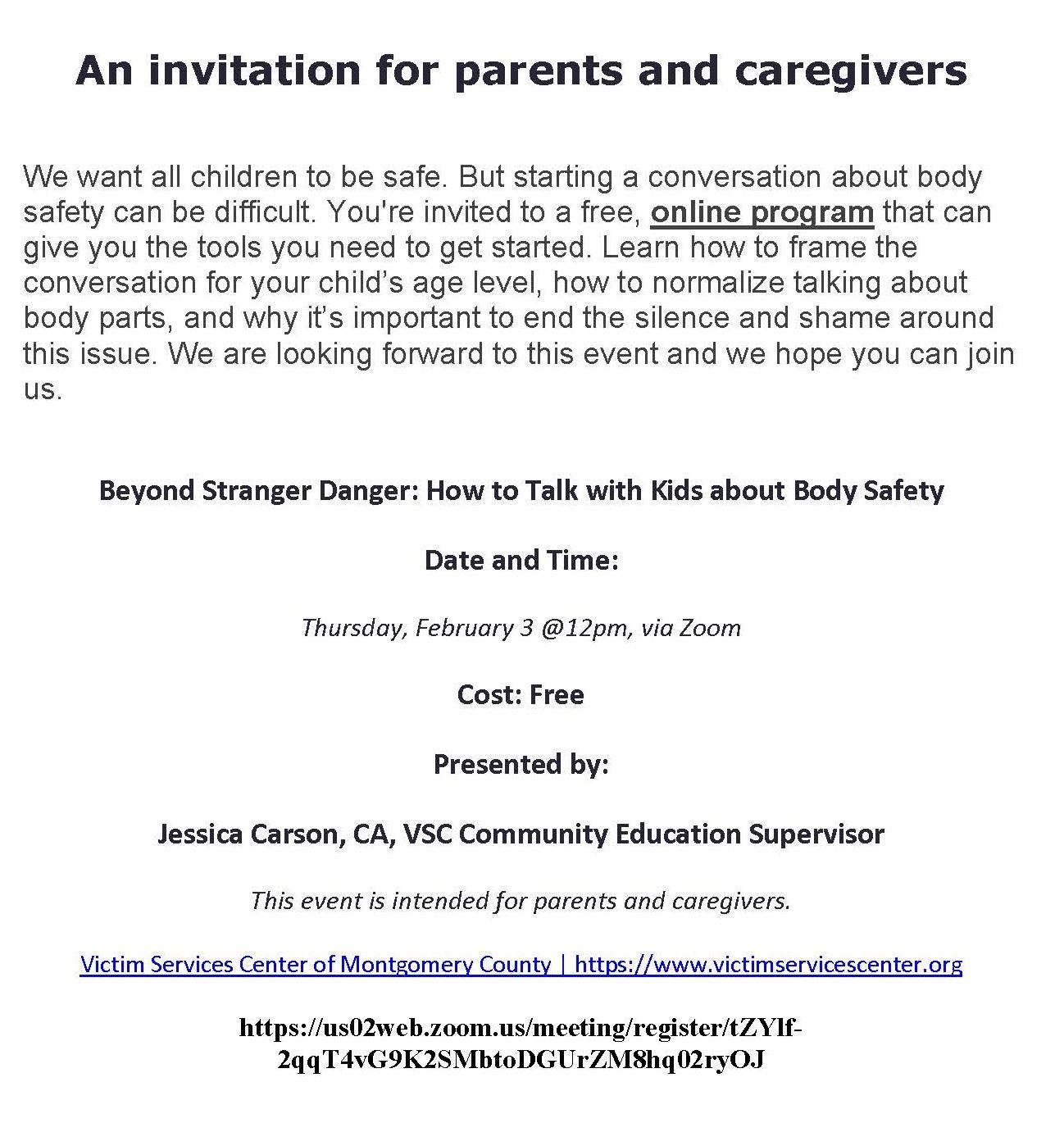 An invitation for parents and caregivers