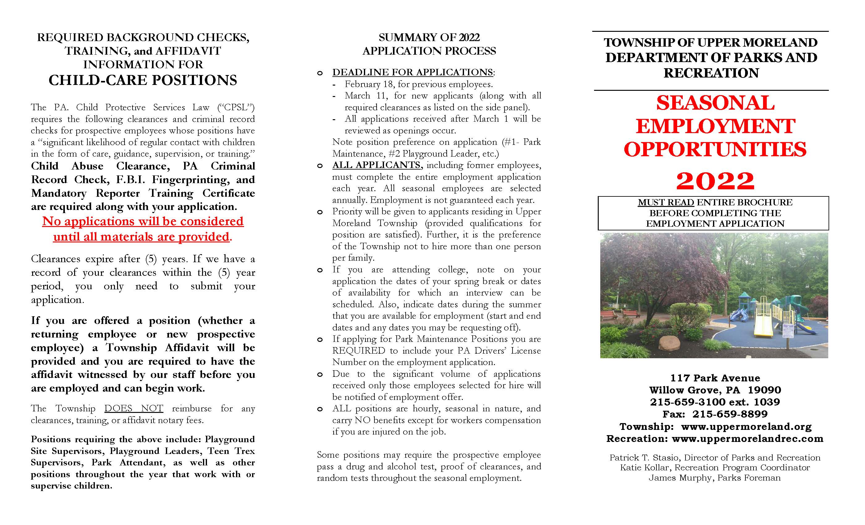 2022 PARKS AND RECREATION SEASONAL EMPLOYMENT OPPORTUNITIES_Page_1